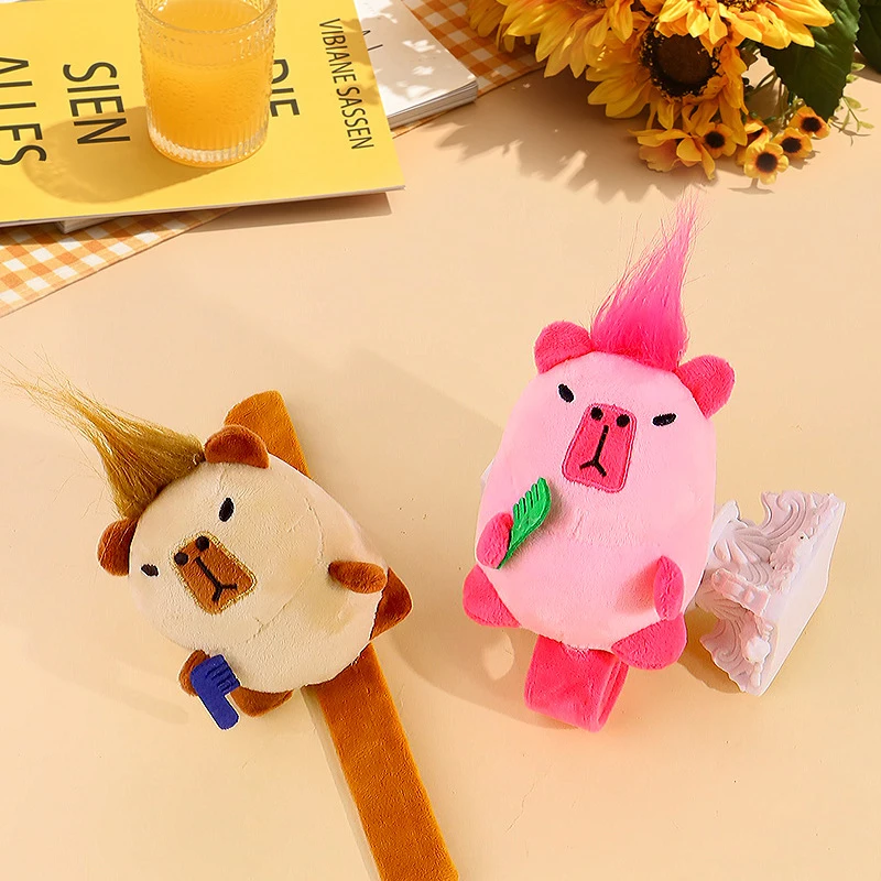 Lovely Capybara Animal Slap Snap Wrap Wristband Bracelet Plush Stuffed Kawaii Capybara Hand Ring Kid Funny Toys Gift