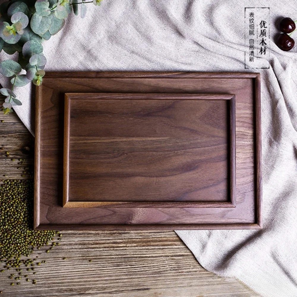 Wooden Serving Tray Square  Walnut Food Tableware Plate