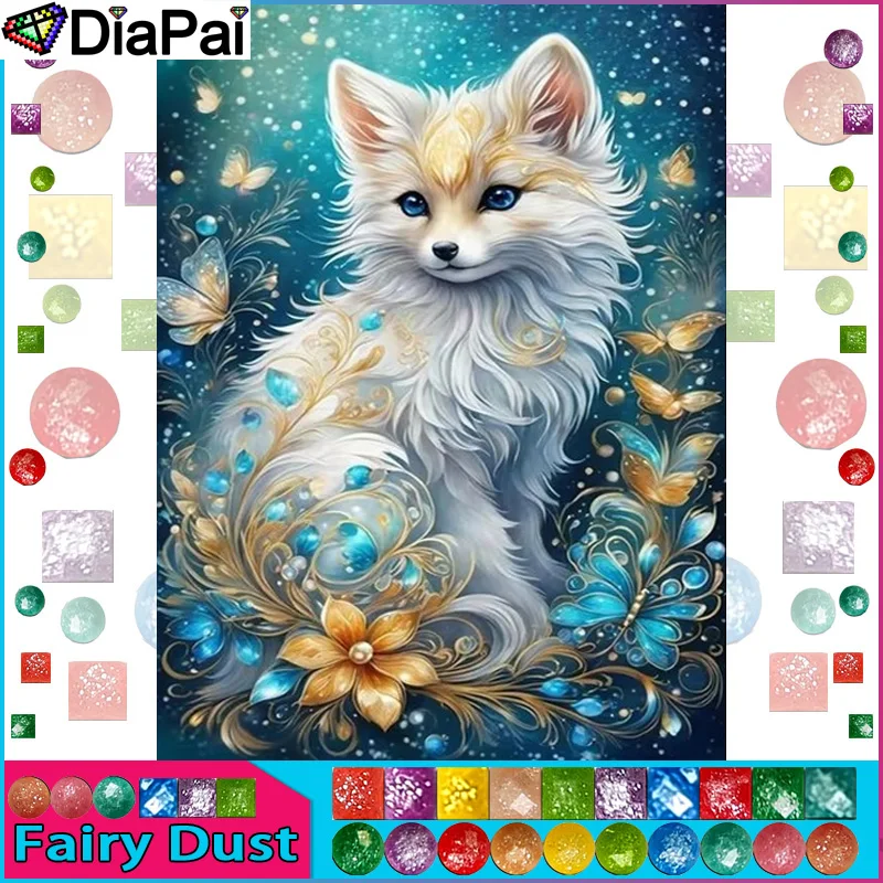 

DiaPai Fairy Dust AB 5D Diamond Embroidery Needlework Kit "Fox Animal Flower" Diy Diamond Painting Cross Stitch Home Decoration