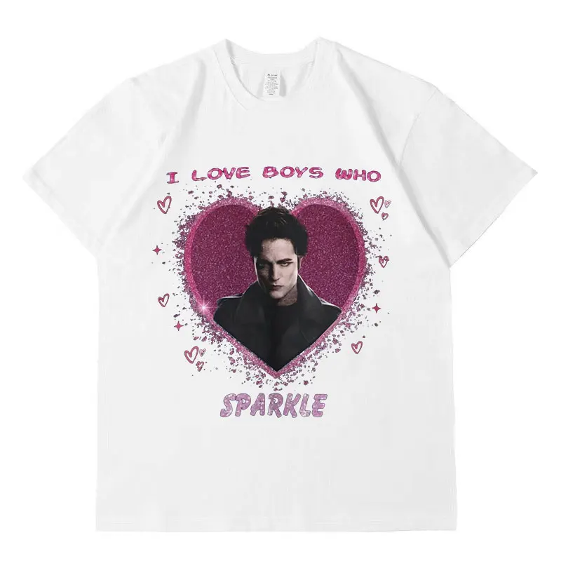 Twilight Saga Edward Cullen T Shirt Robert Pattinson Print Short Sleeve T-shirts Men Casual Oversized Cotton T-shirt Streetwear