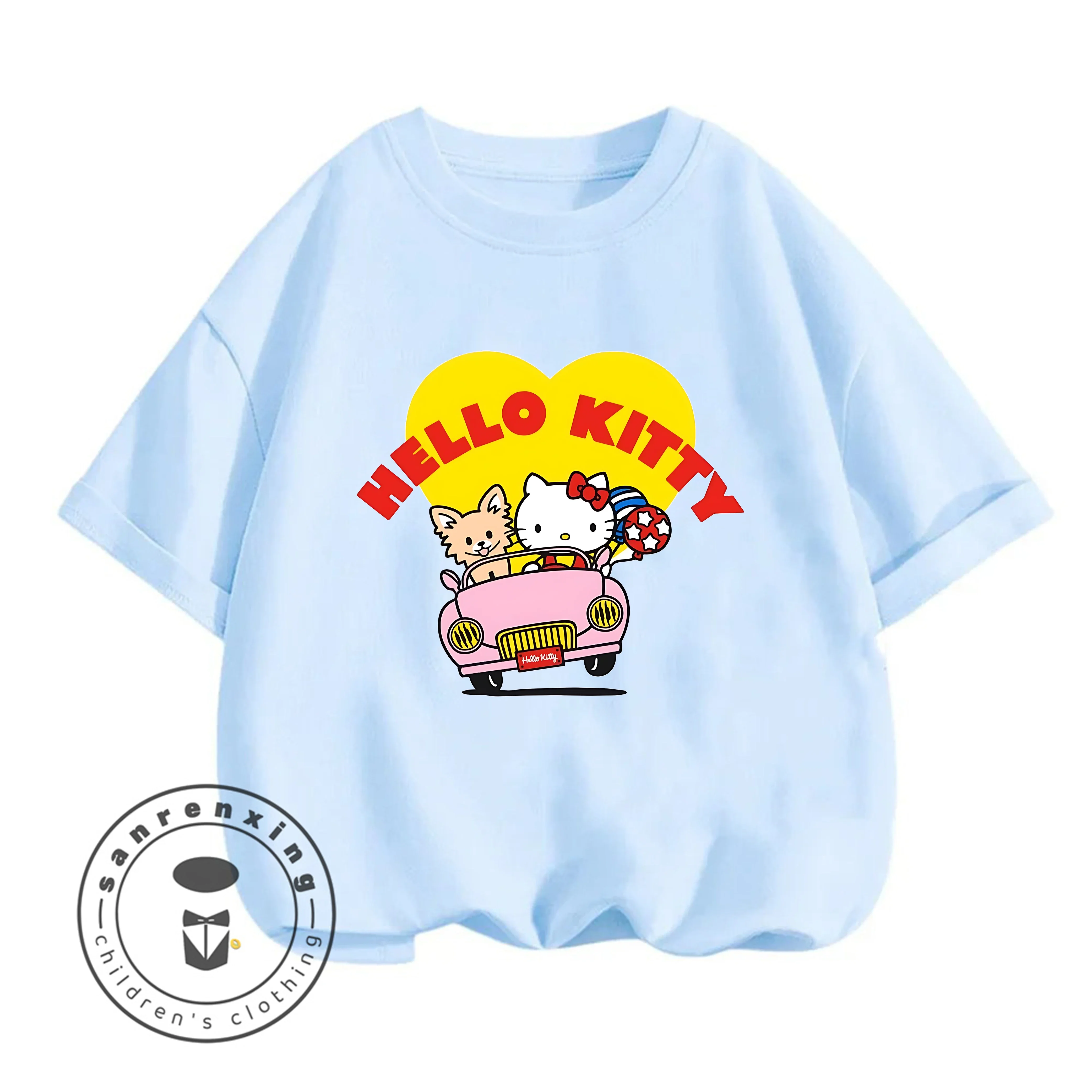 

Hello Kitty 2026 Stylish Crew Neck Tshirt 3-14Y Boys Girls Summer Cute Kawaii Cartoon Street Hot Fashion Outdoor Casual