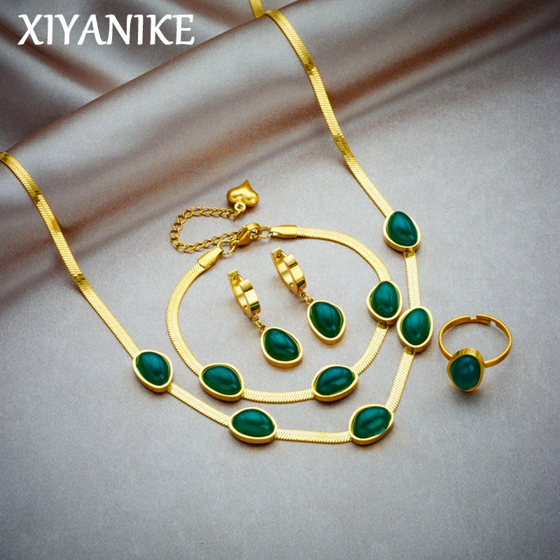 XIYANIKE-Ensemble de Bijoux de Luxe observateur pour Salle, Collier, Bracelet, Bague, Boucles d'Oreilles, Accessoires de Documents Dorés, Cadeaux pour Femmes, 4 Pièces