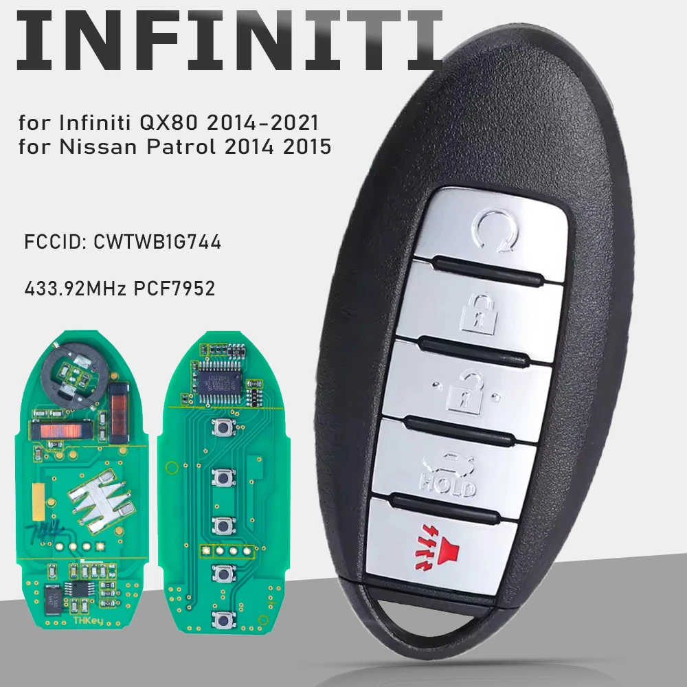 KEYECU CWTWB1G744 Smart Remote Key Fob 5 Button 433.92MHz PCF7952 for Nissan Patrol 2014 2015 for Infiniti QX80 2014-2021