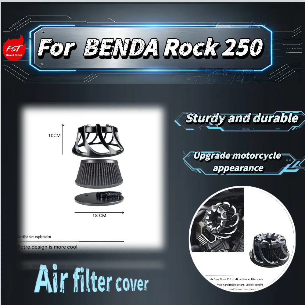 For Benda Rock 250 Retro Turbo Air Filter Kit, Engine Air Cleaner Filter Element Decor Cover Motorcycle Mod Accessories