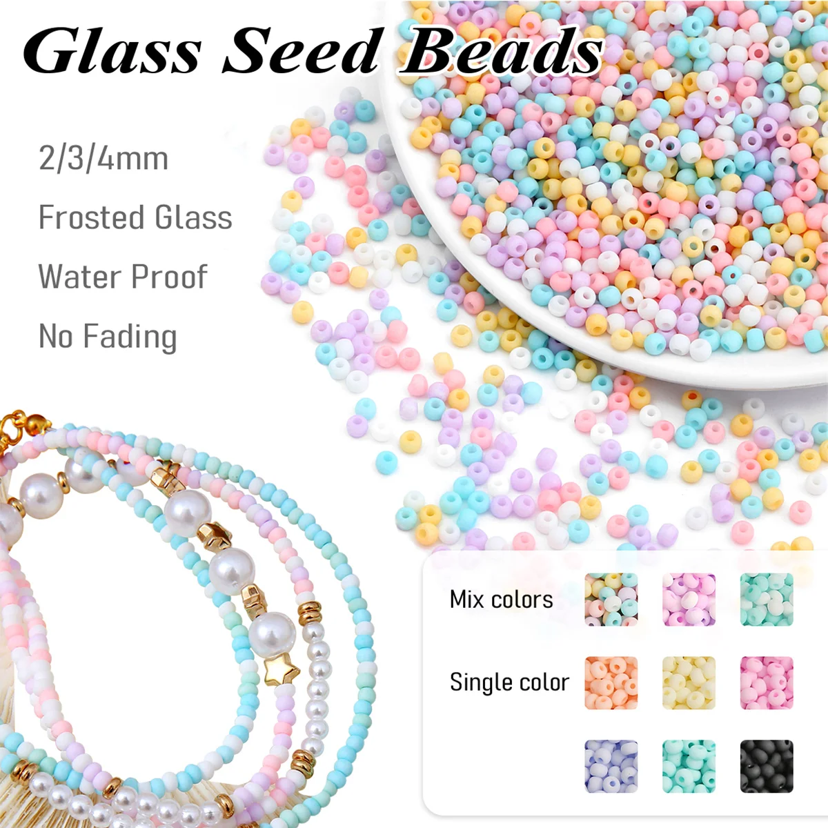 Frosted Matte Glasperlen 2/3/4mm - Bastelbedarf für DIY-Schmuckherstellung, Armbänder, Ohrringe und Halsketten-Dekoration – Detail 1