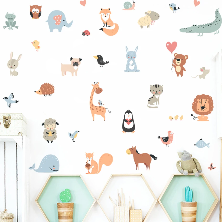 Cartoon Cute Animals Elephant Wall Stickers for Nursery Kids Room Decor Removable PVC Wall Decals Home Decoraiton Art Murals