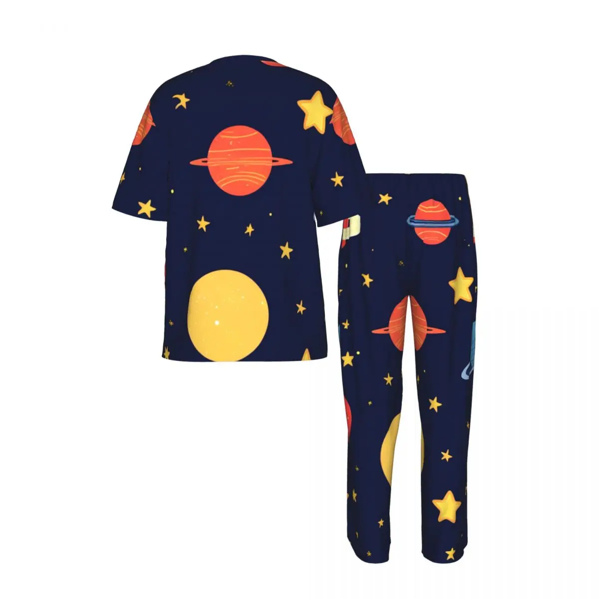 Men's Pajamas Set Summer Short-Sleeve Tops + Long Pants Nightwear Home Wear Suits Planets And Stars Cute Print Sleepwear view 3