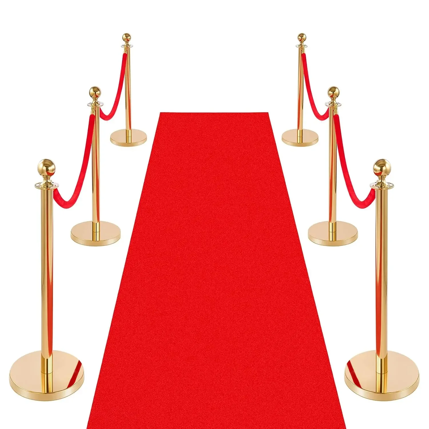 Stanchions and Velvet Ropes 6Pcs, Hollow Base with Stainless Steel Post & 26.25ft Carpet, 4 Red Velvet Ropes