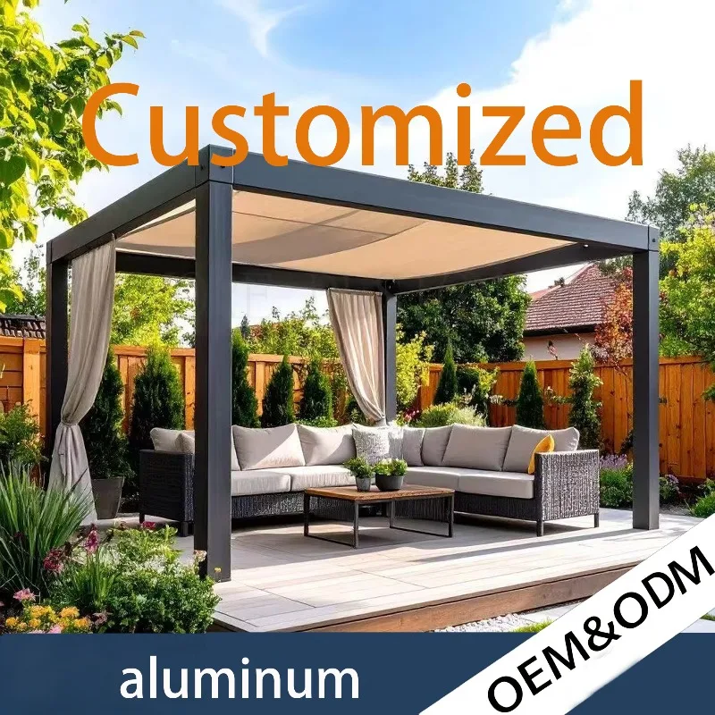 Outdoor Bioclimatic Waterproof Garden Gazebo Electric Aluminum Patio Pergola With Adjustable Louver Roof For Garden Decor