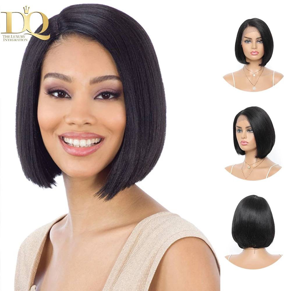 DQ Short 13*4 Lace Frontal Human Hair Wig Bob Straight Wig Human Hair Wig Burgundy Side Part Lace Front Wigs For Black Women