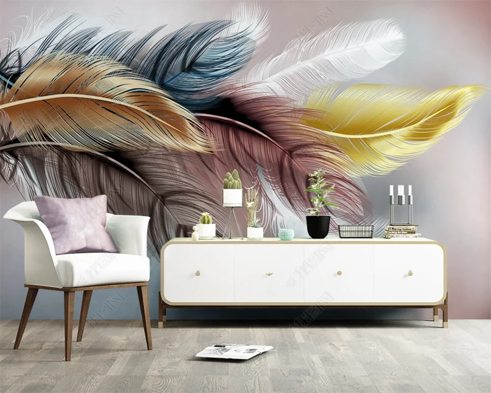 

beibehang Custom Nordic new feather modern minimalist living room sofa TV background papel de parede wallpaper