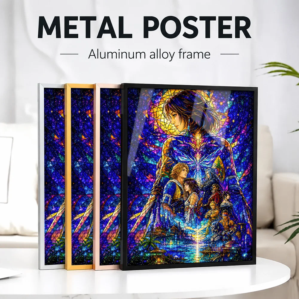 Final Fantasy X Stained Glass Framed Metal Print Customized Photo Heroic Quest Style Wall Art For Collector Room Birthday Gift