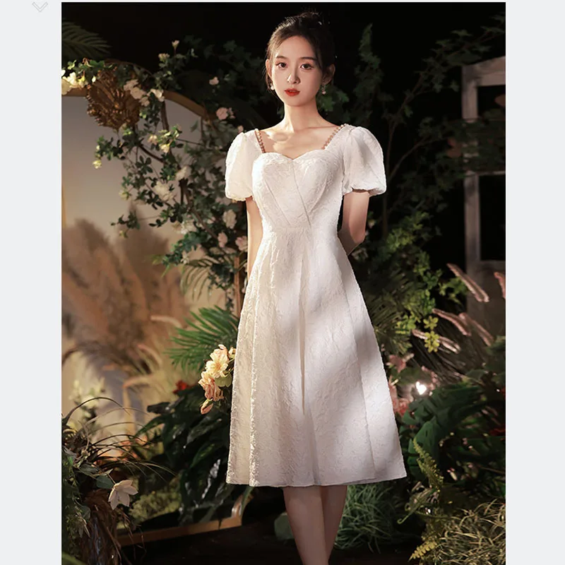 DongCMY White Dress Satin Engagement Elegant French Light Wedding Bridesmaids Usually Can Wear Cocktail Dresses For Women 2024