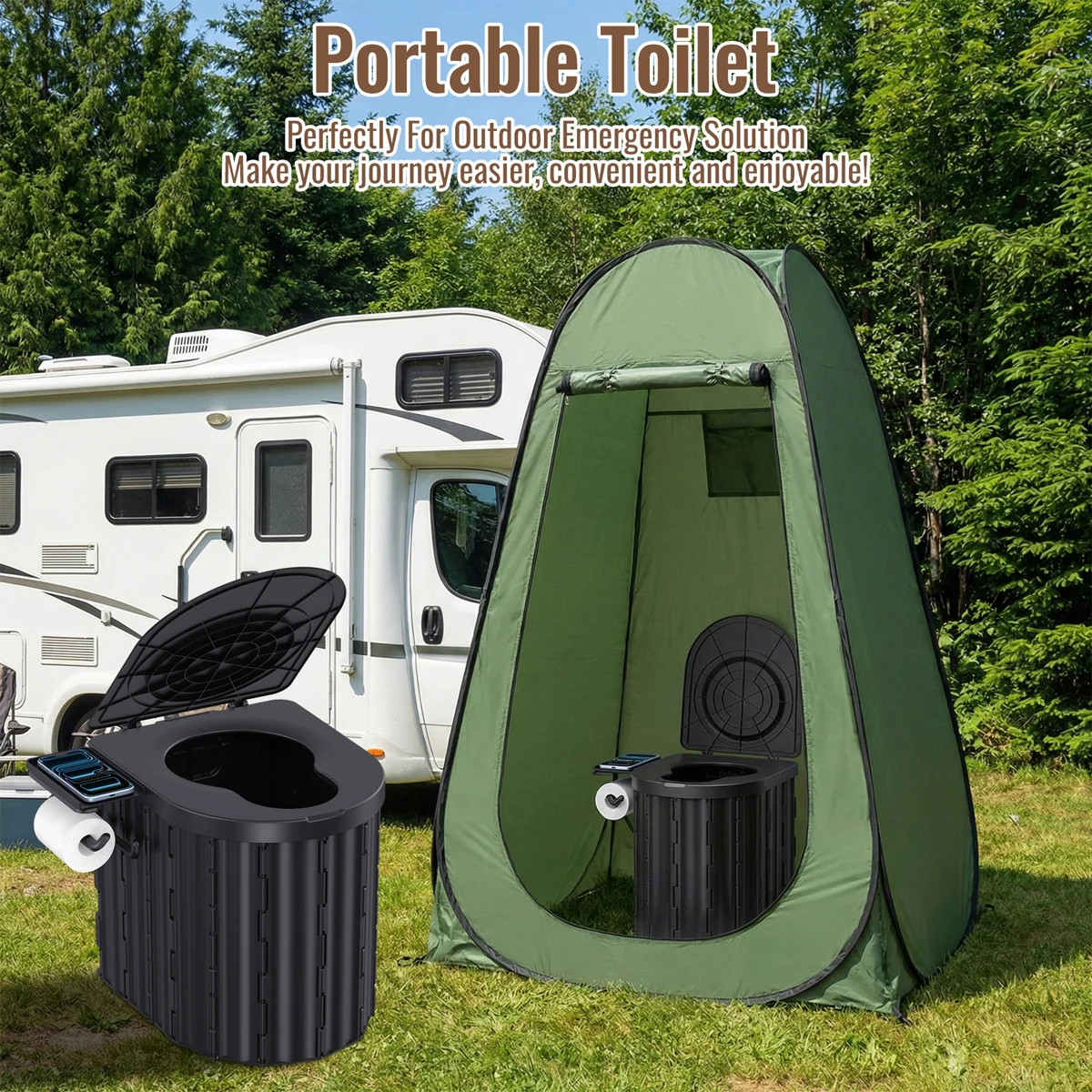 Toilettes portables pliantes avec couvercle pour le camping et les voyages