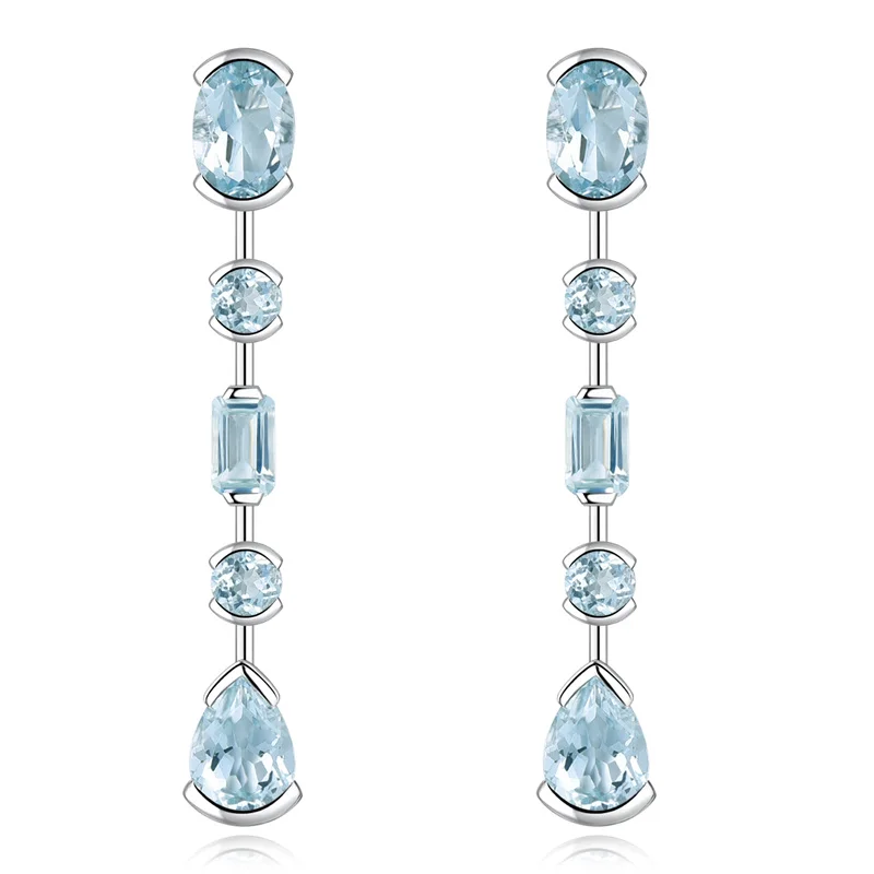 Pendientes colgantes de plata de ley con aguamarina Natural, piedra preciosa de Aguamarina azul claro de 3,5 quilates, diseño de joyería S925 de alta calidad