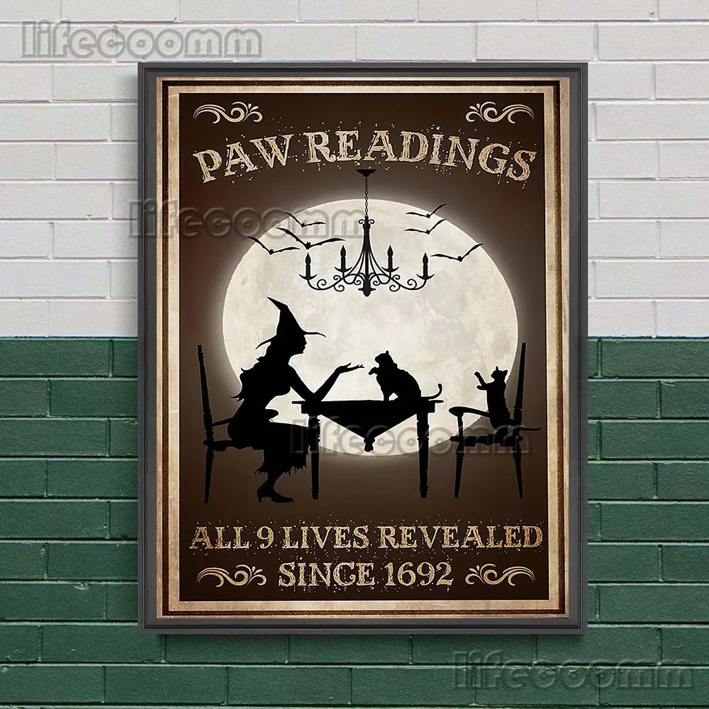Magic Witches Vintage Poster,Salem Sanctuary For Wayward Cats Poster Art Nouveau Witch Wall Art Canvas Painting Home Decoration