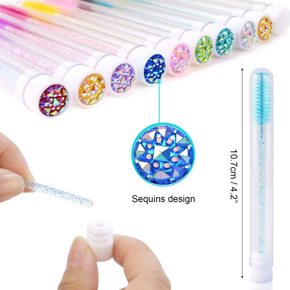 다이아몬드 눈썹 브러쉬 튜브 일회용 속눈썹 브러쉬 재사용 가능한 크리스탈 속눈썹 연장 브러쉬 교체 가능한 방진 메이크업 도구