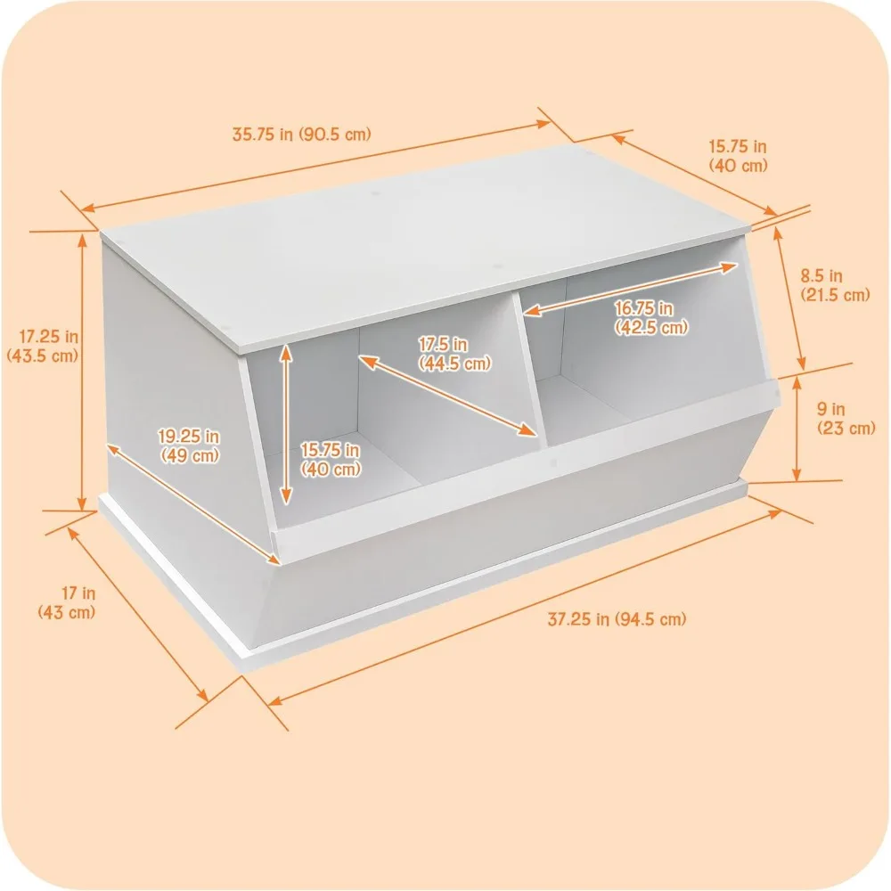 Two Bin Stackable Toy Storage Organizer - Modular Wood Panel for Toys, Books & Crafts