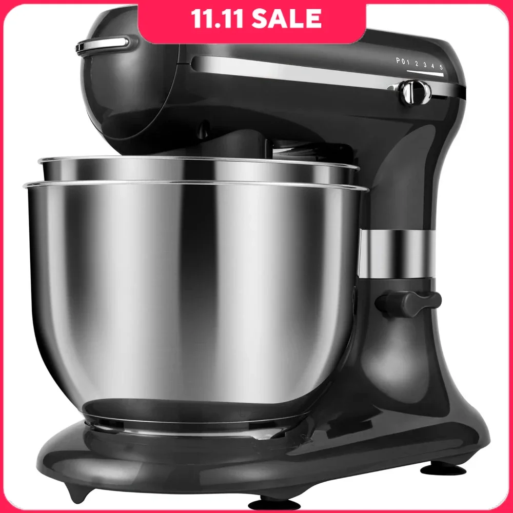 

Electric Food Mixer, 7.5QT+5.5QT Two Stainless Steel Bowls, Tilt-Head Kitchen Mixer with Dough Hook & Flat Beater, Stand Mixer