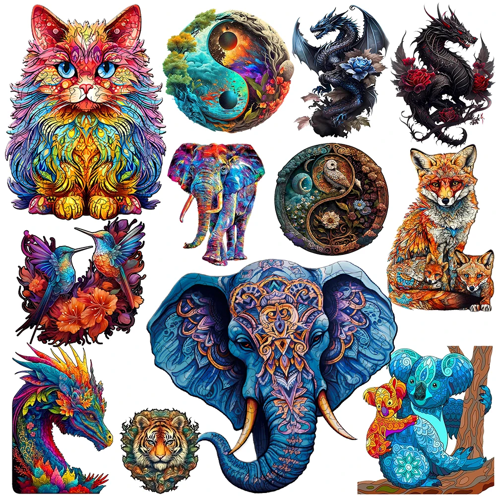 Wooden Puzzle for Adults, Cat Wooden Jigsaw Puzzles for Adults, Unique Animal Shape Wood Cut Puzzles for Family Friends gifts