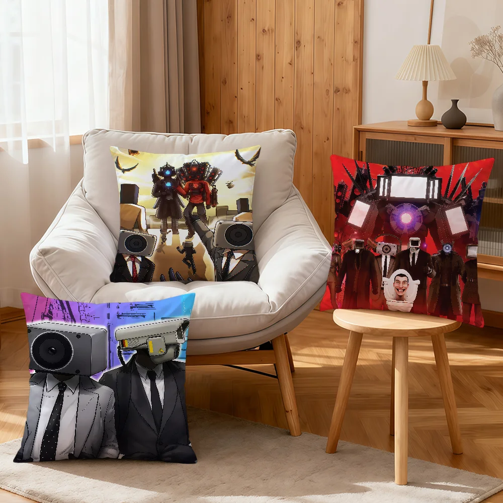 HOT funny cool S-skibidi T-toilet anime TV soft pillowcase for Sofa Home Living Room bedside Decor pillow cover Gift Party hogar