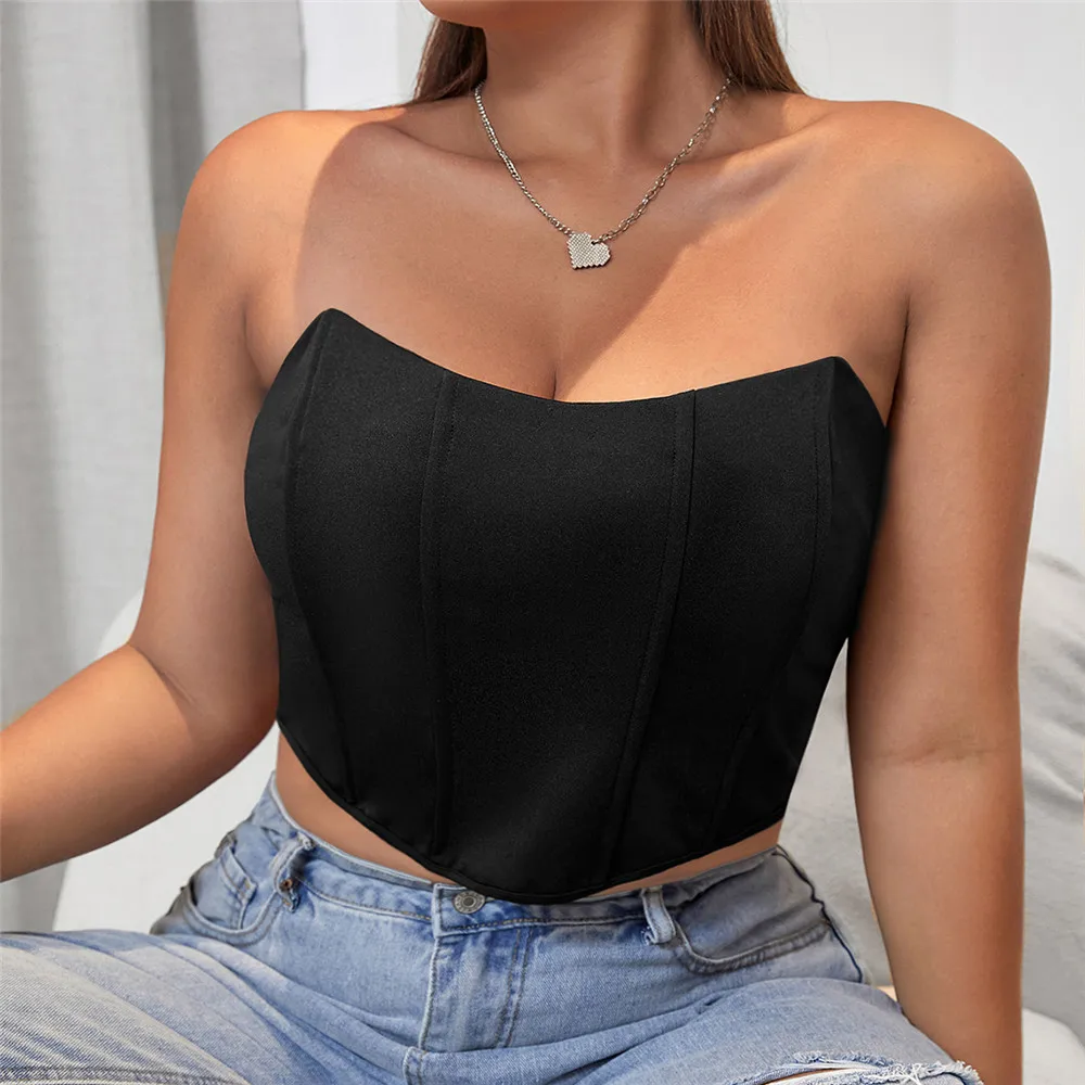 Fashion Sleeveless Vest Off Shoulder Overbust Sexy Corset Crop Tops Vest Female Underwear Backless Sexy Bustiers