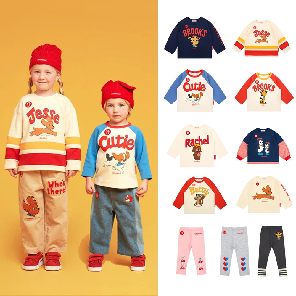 Korean Baby Tee 2024 Summer Autumn Kids Boy Short Sleeve T Shirts Cartoon Printed Hoodie Girls Casual  Clothes