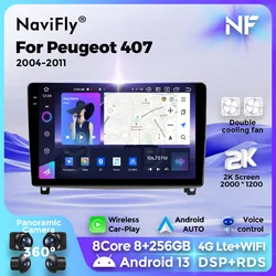 안드로이드 올인원 차량용 라디오 8G+256G 8Core 푸조 407 407SW 407CC 2004-2011 내비게이션 GPS 멀티미디어 비디오 플레이어 무선 카플레이용