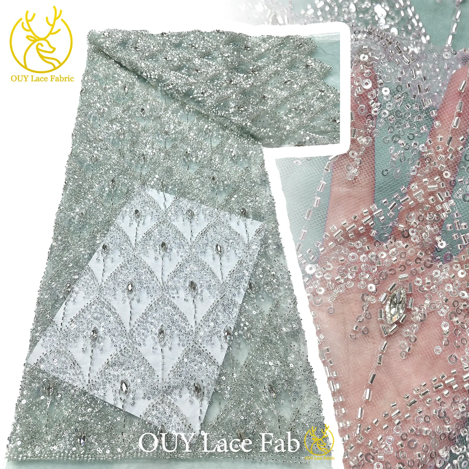 High-grade French Stone Lace Fabric 2026 Luxury African Beaded Sequins Lace Fabric English Ladies Wedding Party Evening Dresses