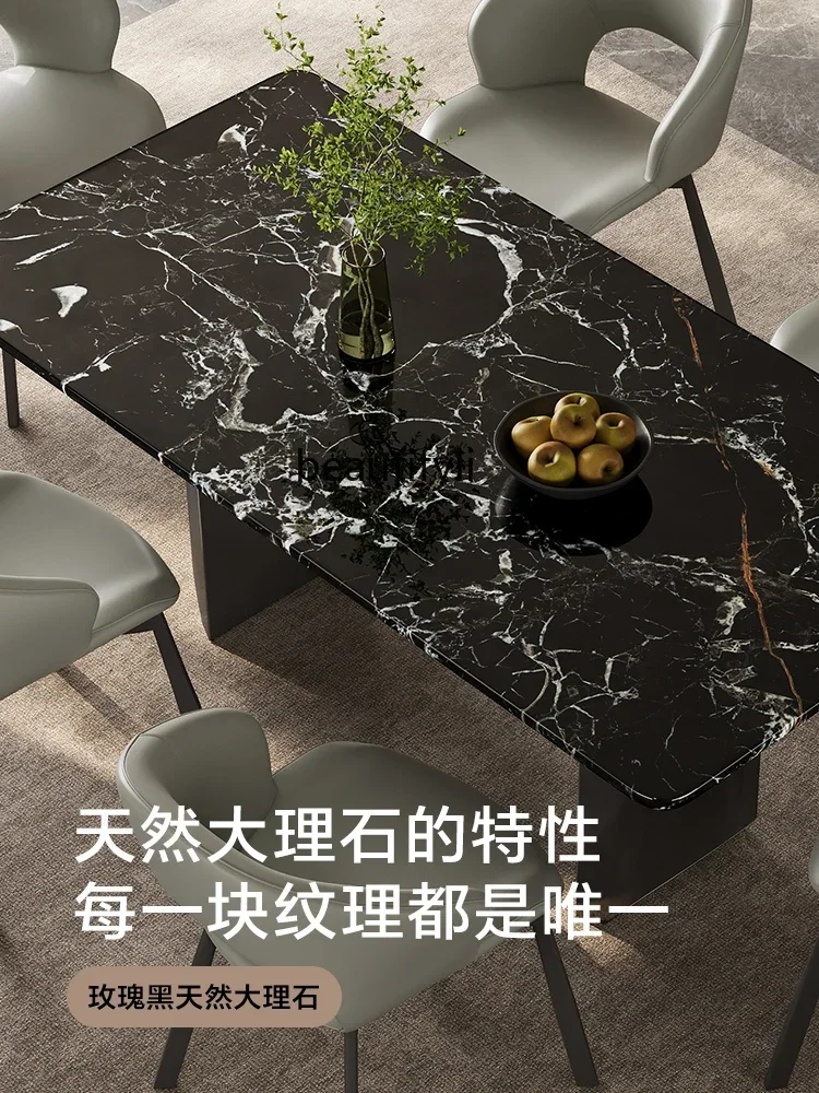 ss8350 Luxury stone dining table Italian light luxury rectangular black rose natural marble dining table