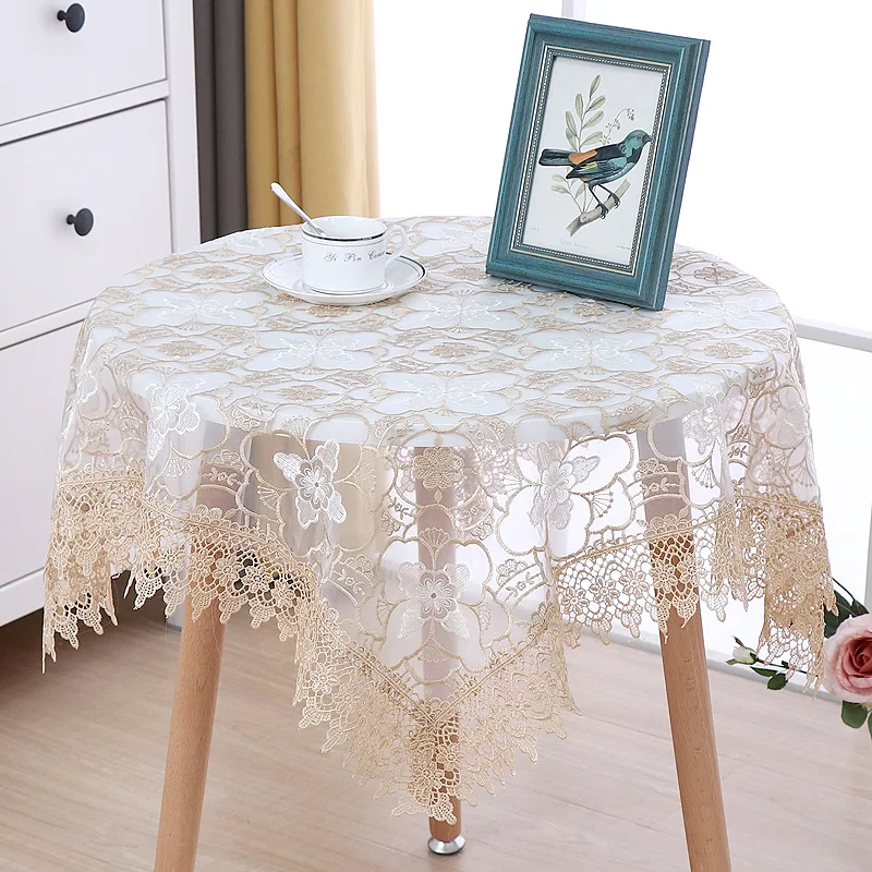 Gauze Tablecloth Rectangle Luxury Embroidery Lace Round Table Cover Elegant Flower Hollow Out Table Dinning Cloth Home Decor