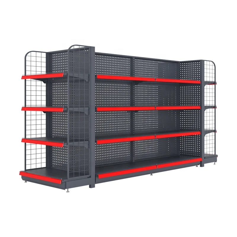 Supermarket Heavy-Duty Metal Wood Display Shelf Double-Sided Island Rack with Multi-Layer for Store Use Clothing Display Custom