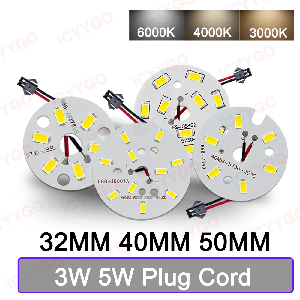 3w 5w led placa pcb fio de solda plug fio 32mm 40mm 50mm lâmpada fonte de luz 5730 smd placa de luz, placa de luz diy alumínio pcb