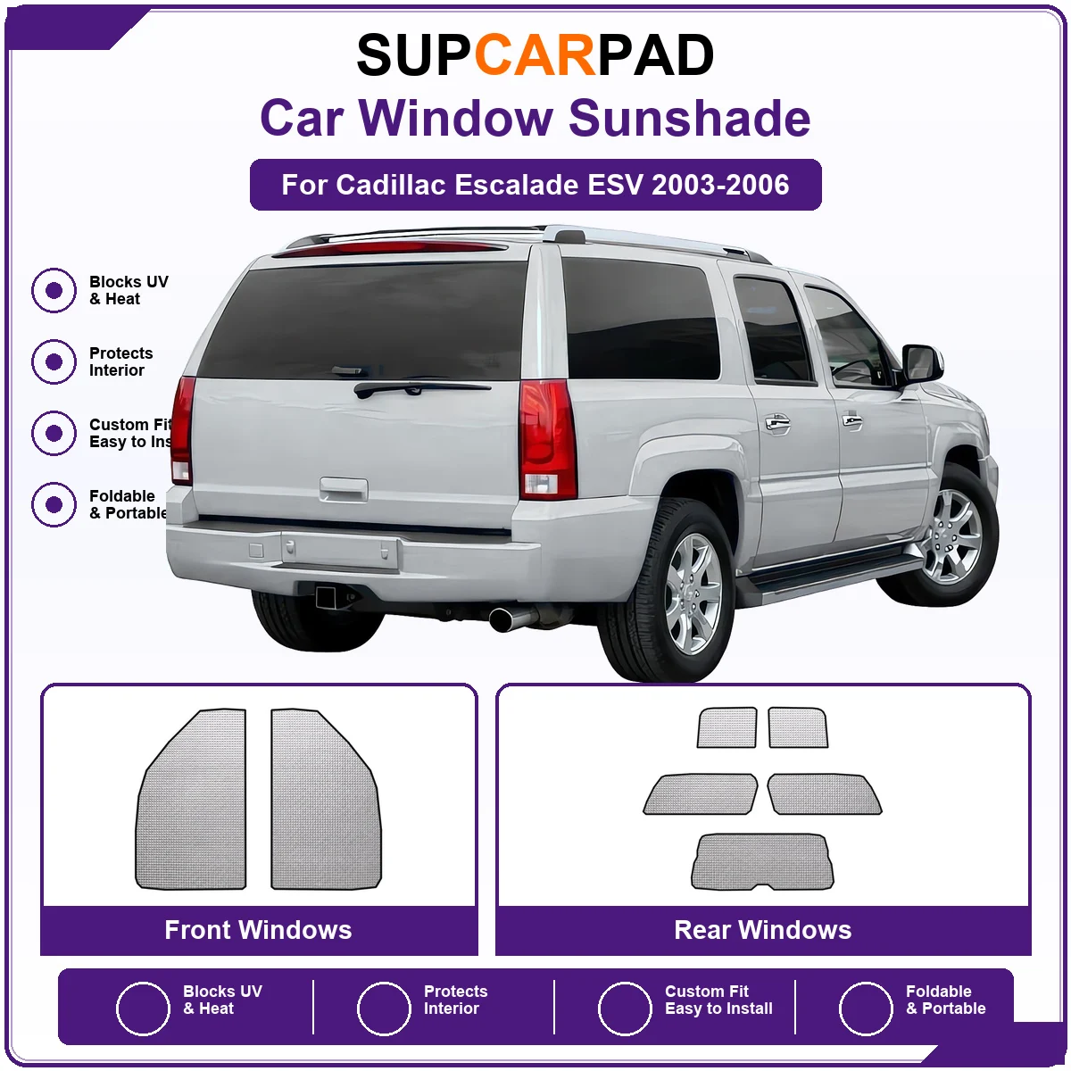 For Cadillac Escalade ESV 2003-2006 Pre‑Cut Auto Window Sunshade Anti‑UV Car Sun Visor Protector