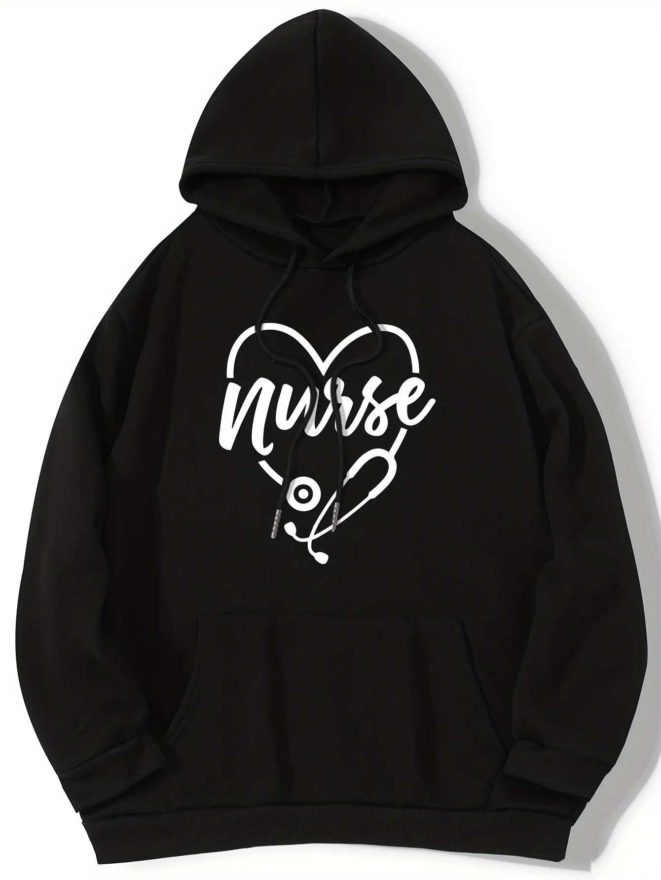 

Women'S Fleece-Lined Hoodie with Kangaroo Pocket - Nurse Heart Design, Casual Sweatshirt for Fall/Winter Hoodie
