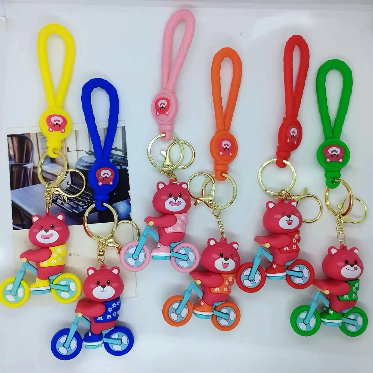 Cross Border Creative Cartoon Strawberry Bear Doll Keychain Bag Car Keychain Accessories Gift Wholesale Personalized Gifts Y2k