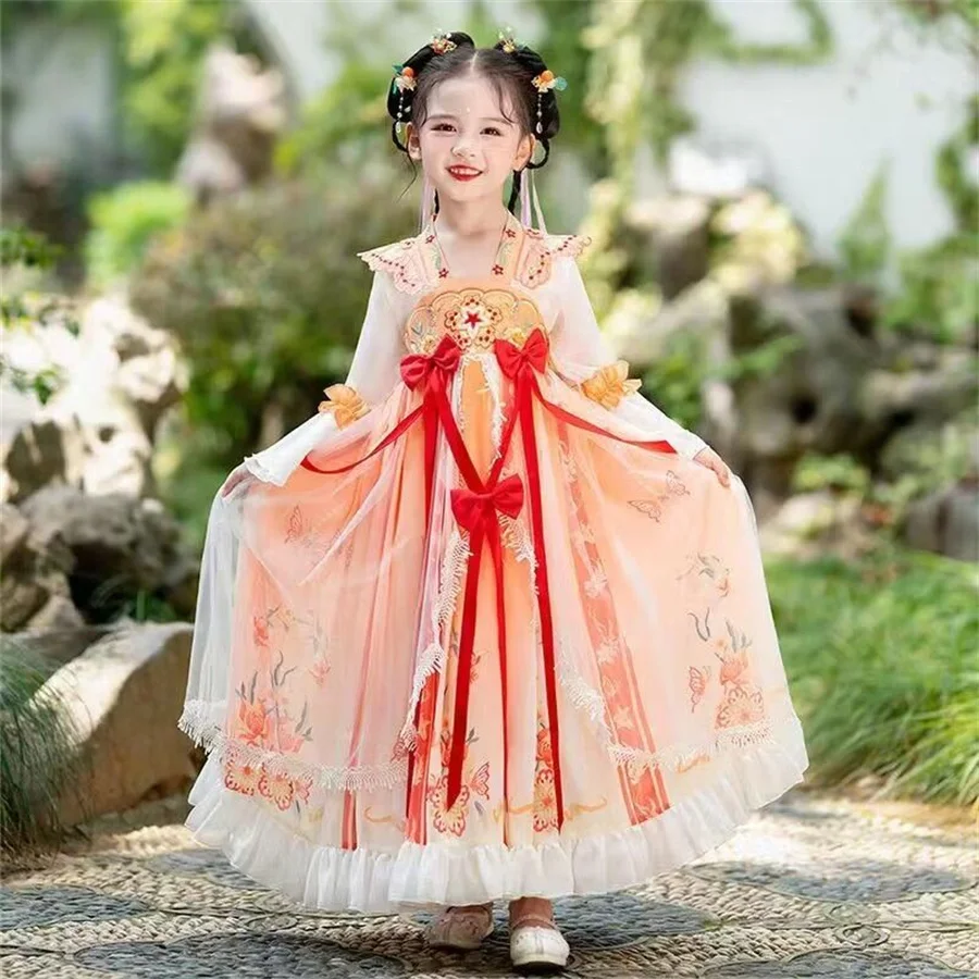 Le ragazze tradizionali cinesi rosa Hanfu Princess Dresses Set Kids Party Cosplay abbigliamento Folk Dance Dress Costume da fata