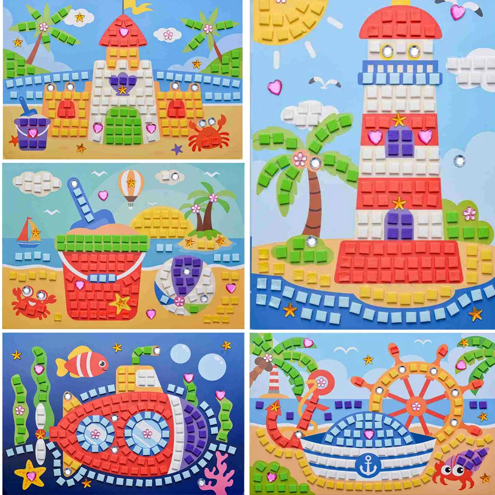 3D Seaside Vacation Mosaic Puzzle Stickers Kit DIY Creative Art EVA Foam Crafts for Kids Ages 5+ Early Learning Educational Toys