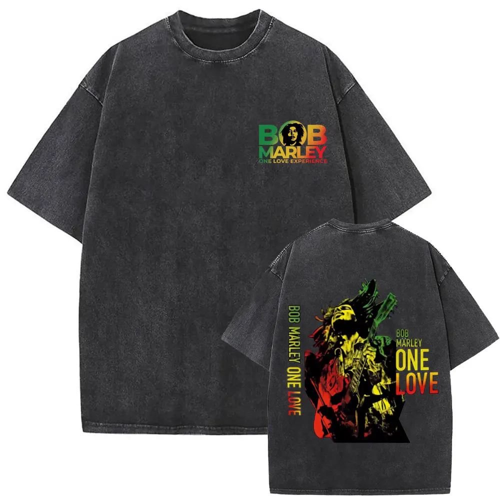 T-Shirt Vintage en Coton Délavé pour Homme, Originateur de Reggae, Bob Marley, One Love, Album Graphique, Classique