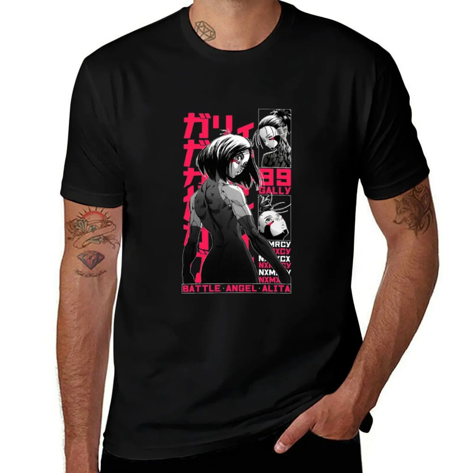 Camiseta Gunnm ropa hippie archivo azul tallas grandes camisa de entrenamiento para hombre