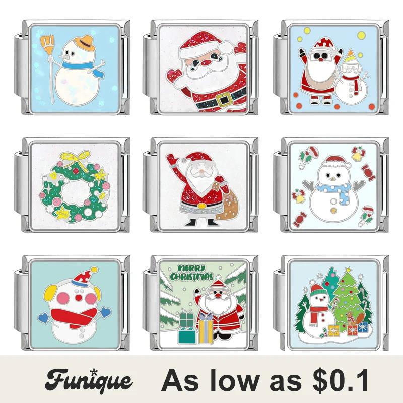 Cartoon Santa Claus Snowman Christmas Tree Garland Italian Charm Links Fit 9mm Bracelet Stainless Steel DIY Jewelry Making