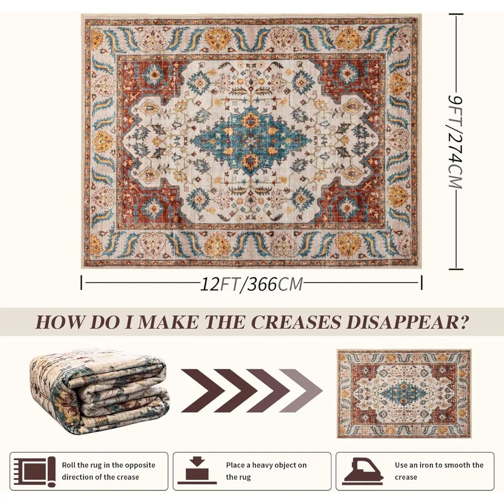 سجادة ناعمة وقابلة للغسل في الغسالة مقاس 9 × 12 لغرفة المعيشة، طراز بوهو عتيق مناسبة لغرفة النوم وغرفة الطعام مع N #2