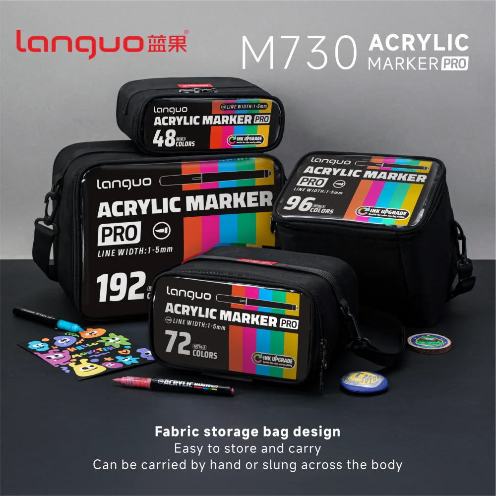 Languo 48-192pc Art Marker Set High-capacity Color Overlay Acrylic Marker Pens for Draw Sketching Graffiti Manga School Supplies