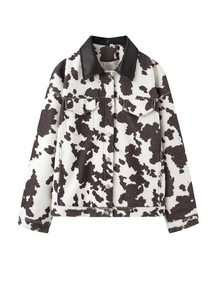 

HH Woman Turn-down Collar Single-breasted Pocket Decoration Short Coat Women Autumn Fashion Long Sleeves Printed Tassels Jacket