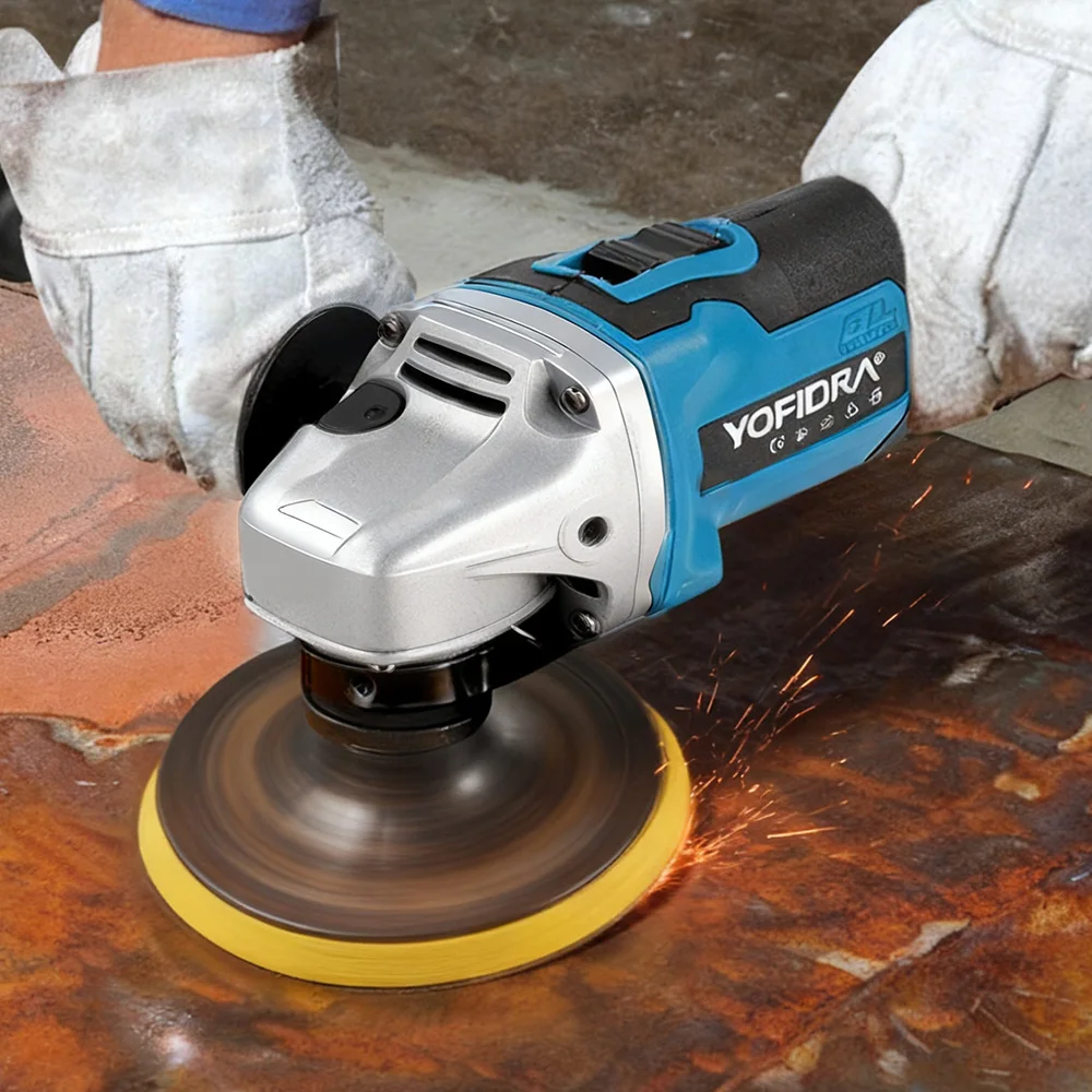 YOFIDRA 125mm Brushless Angle Grinder 4 Gear Cordless Grinding Machine Cutting Woodworking Power Tool For Makita Battery Pin