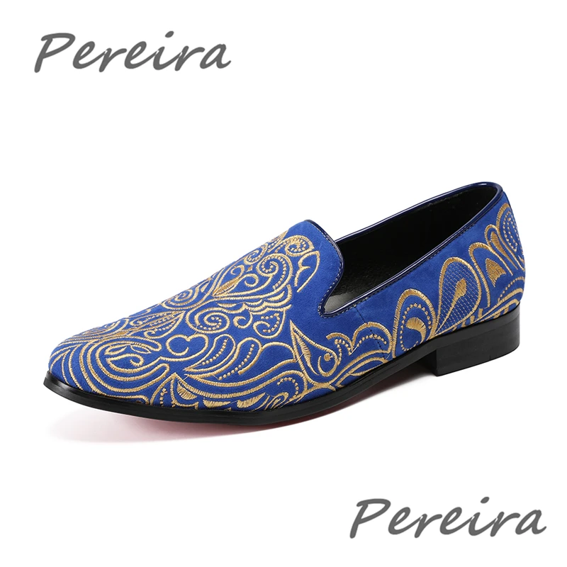 Fashion Men Casual Shoes Flats Fashion Embroiderey Gold Floral Loafers Red Blue Black Slip On Comfort Male Handmade Flat Shoes