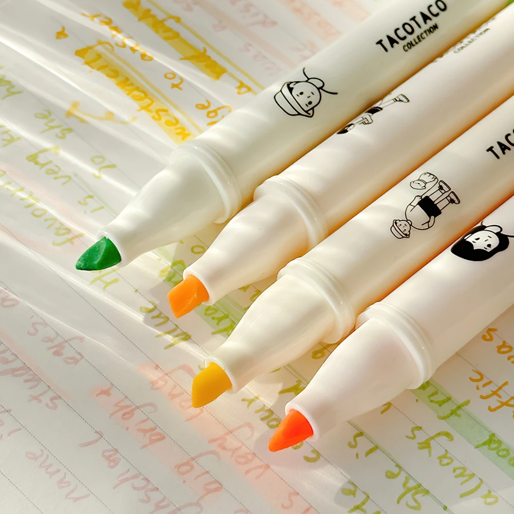 4pcs Tacotaco Color Highlighter Pens Set Cartoon Capped Art Marker for Drawing Painting Office School A7594