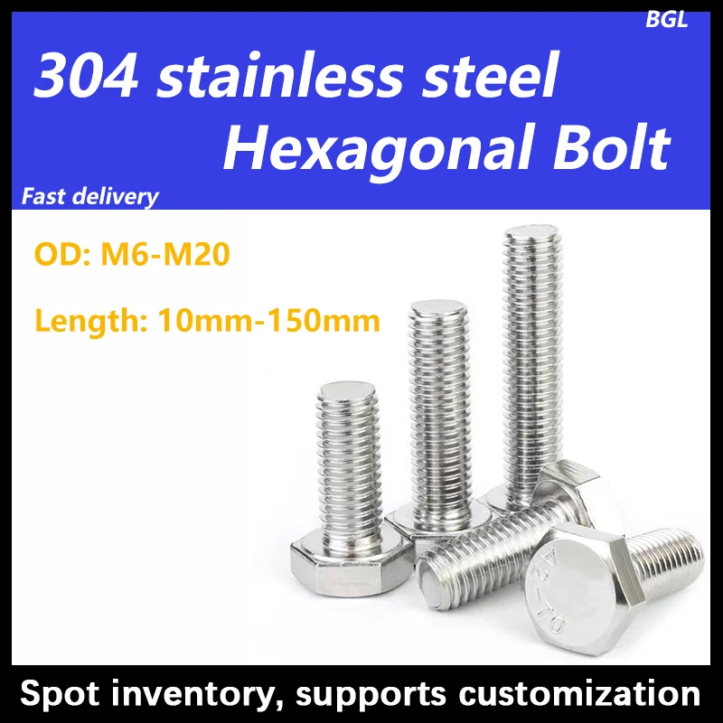 

5pcs M10 DIN933 304 Stainless Steel Hexagon Head Bolt Full Thread External Hex Hexagon Head Screws