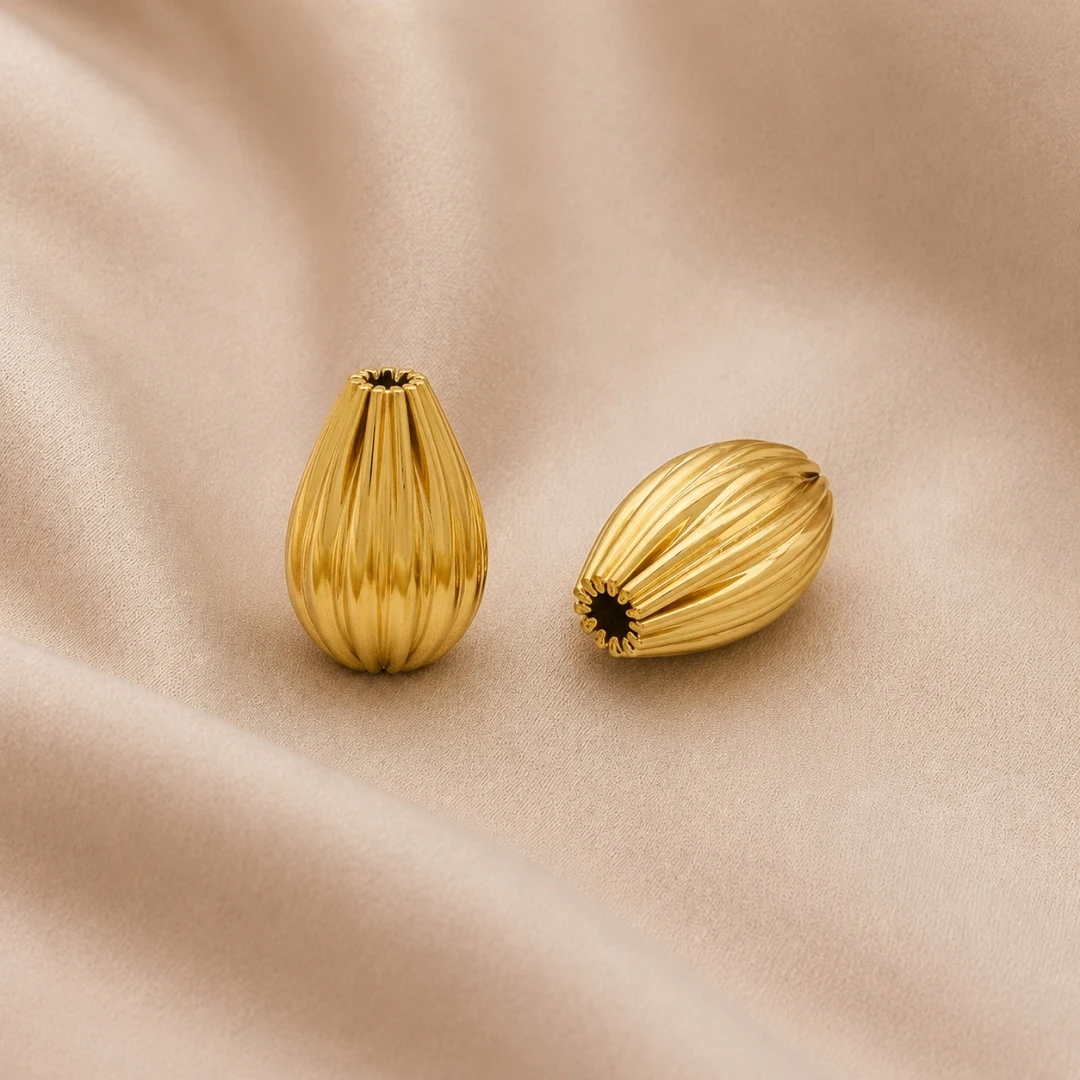 5 Stück 18K Gold Edelstahl Streifen-Abstandshalterperlen, vergoldete lose Perlenkappen-Anhänger für DIY-Nadelarbeiten, Schmuckherstellung, Armbänder – Detail 4