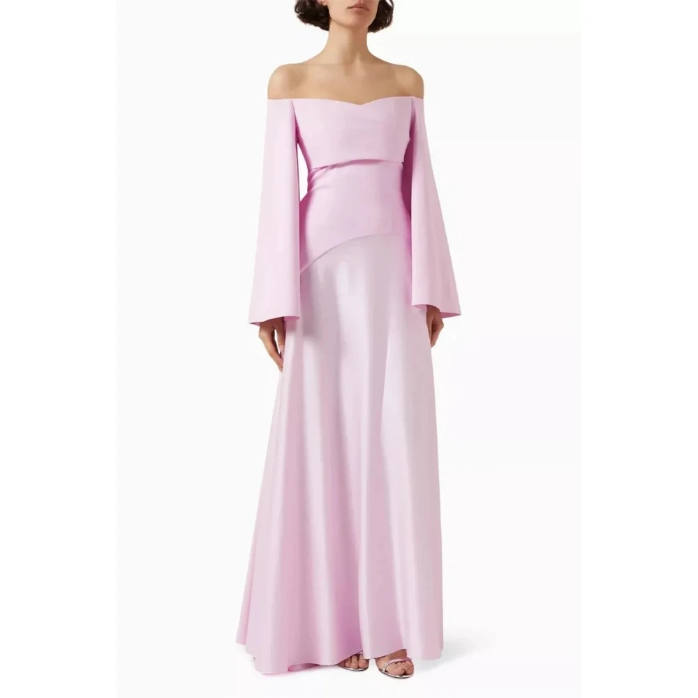 

Elegant Off Shoulder Prom Dress Customized Long Sleeves A Line Floor Length Evening Gowns for Women Formal Party Dresses